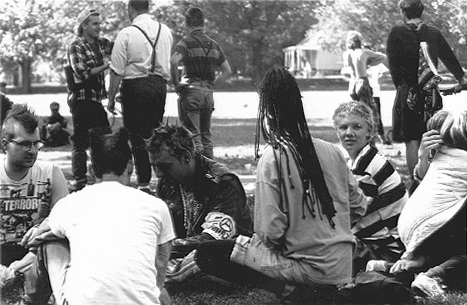 Some punks hang out in the meadow